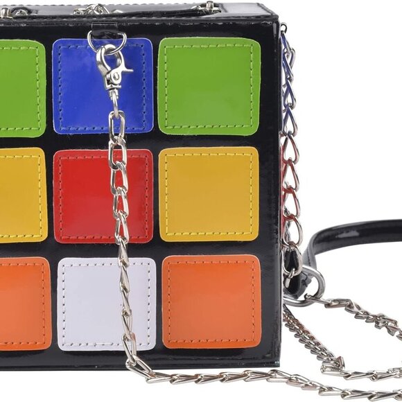 Women's Cute Cube Shape Handbag Magic Shoulder Bag Clutch Bag With Super Long Sh - Picture 4 of 9